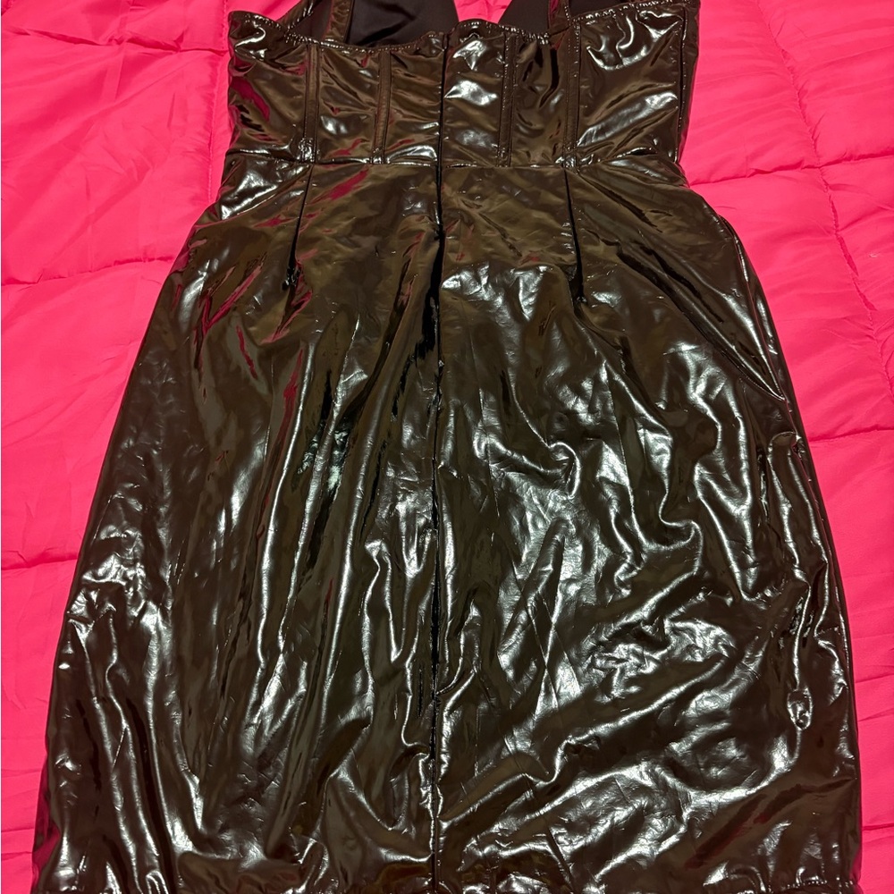 Fashion Nova Black Strapless Faux Leather Corset Dress - Picture 9 of 10
